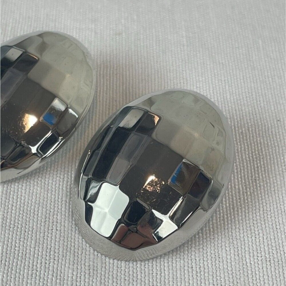 Vintage 80s Silver-Tone Faceted Oval Pierced Earrings Disco Ball Sparkly - Picture 3 of 6